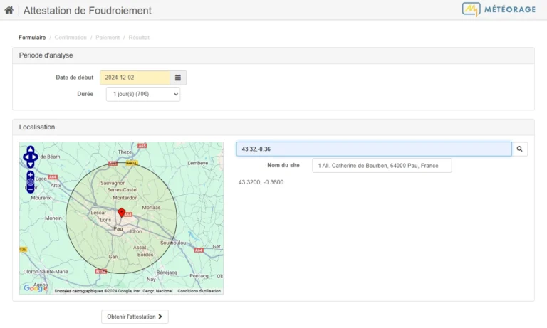 Attestation de foudroiement configuration